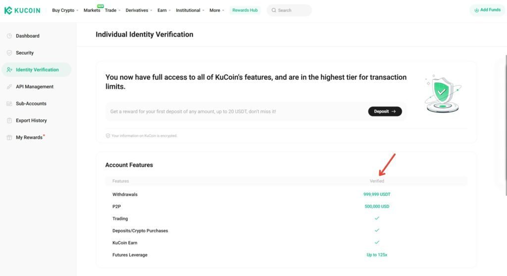 Capture d'écran d'une vérification d'identité validée avec un Palau ID sur une plateforme d'échange