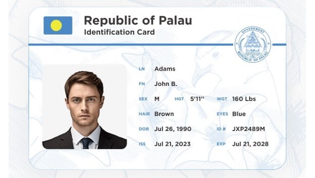 Exemple de carte Palau ID, versions physique et numérique